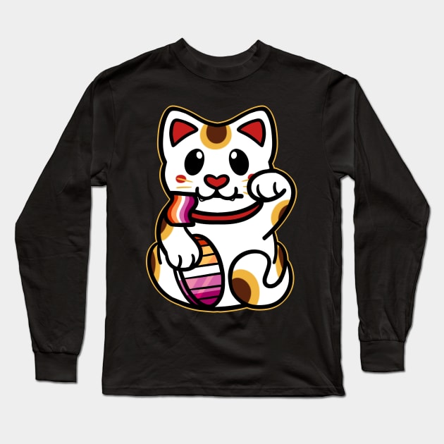 LGBTQ+ Pride Lucky Cat - Lesbian Long Sleeve T-Shirt by leashonlife